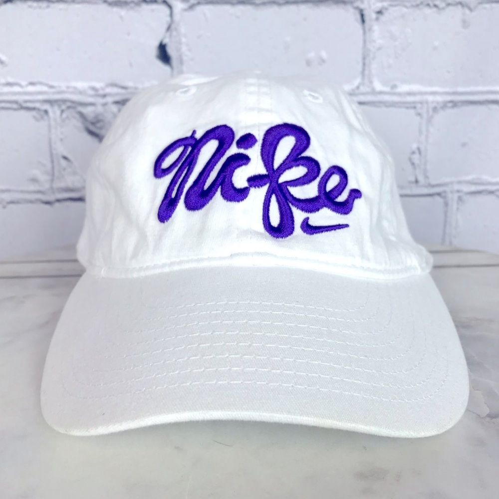 Nike Just Do It Purple Embroidered Logo Kids White Fitted Hat Size 4-6x